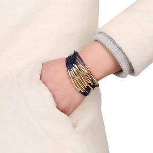 Blue & Gold Multi Row Magnetic Bangle Bracelet